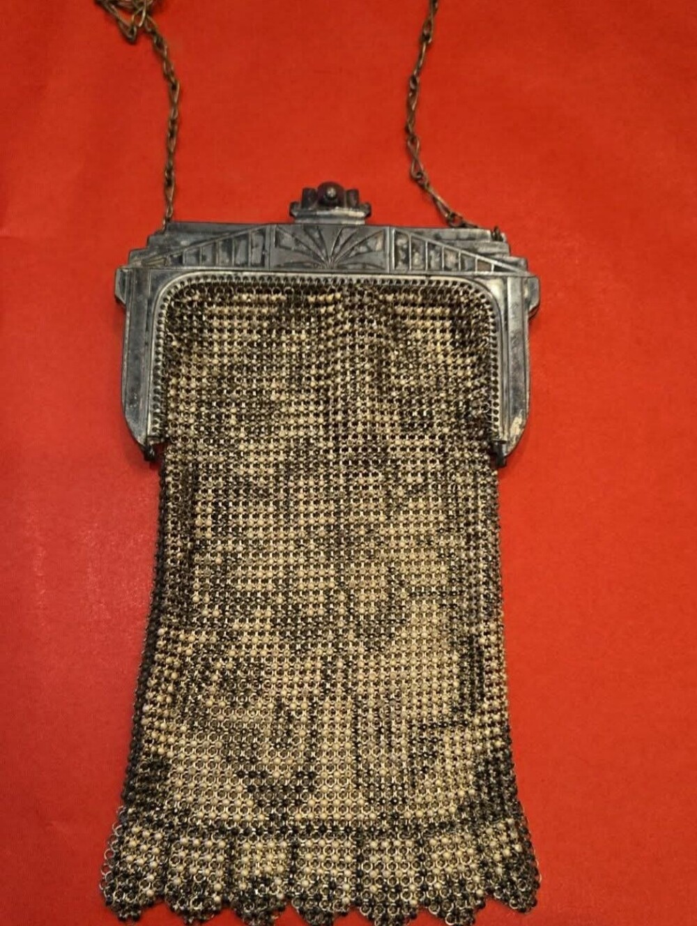 Whiting Davis Mesh Purse Art Deco Flapper 1920's Sunburst Clasp Clover ? Design - Picture 5 of 9